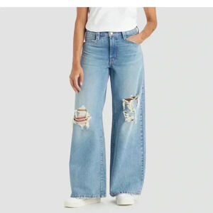 Levi's Light Blue Distressed Wide-Leg Jeans